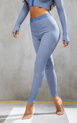 Navy Two Tone Knit High Waist Leggings