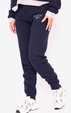 Navy Venice Embroidered Knitted Sweatpants