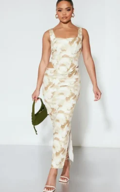 Nude Abstract Print Woven Low Rise Midaxi Skirt