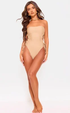 Nude Bandeau Tie Side Swimsuit