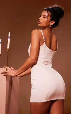 Nude Binding Detail Strappy Mini Dress