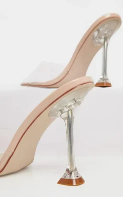 Nude Clear Heel Mule Sandals
