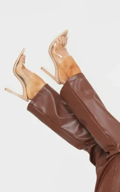 Nude Clear Strap Pu Point Toe High Heels
