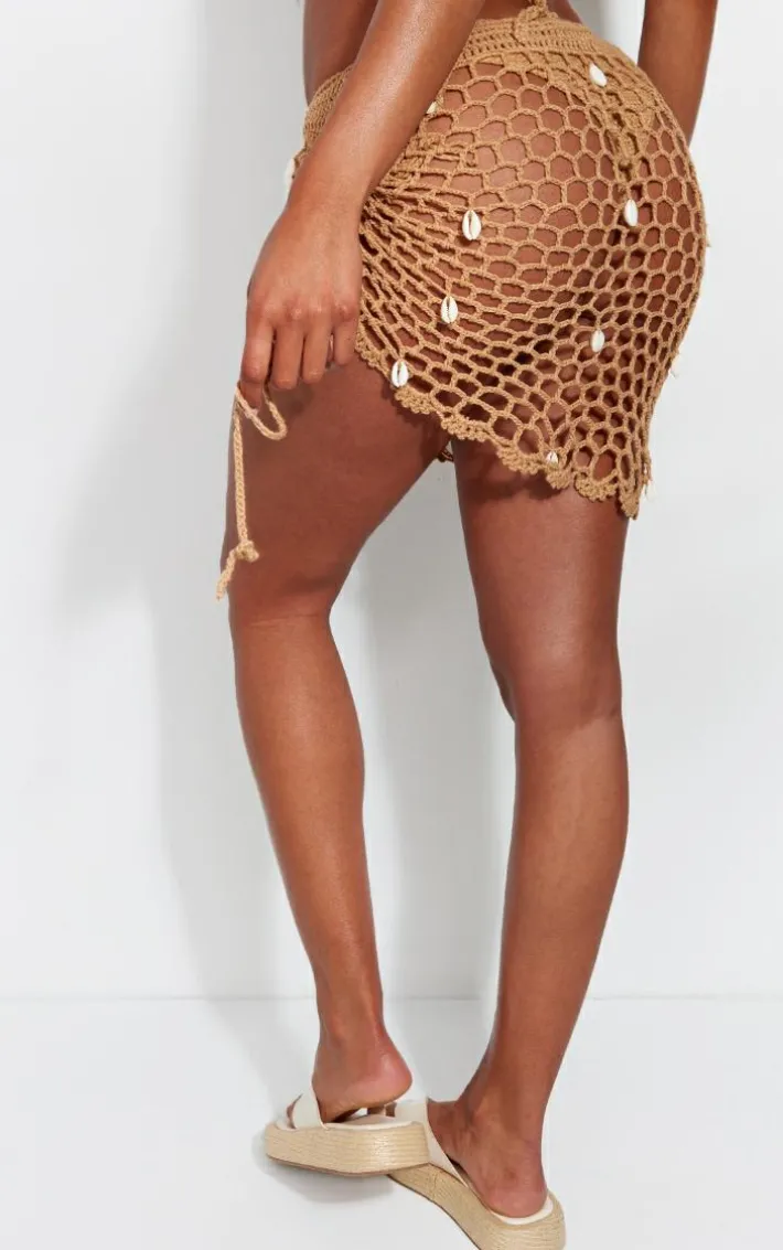 Nude Crochet Shell Detail Mini Beach Skirt