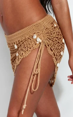 Nude Crochet Shell Detail Mini Beach Skirt