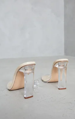 Nude Flat Heel Clear Strap Sandals