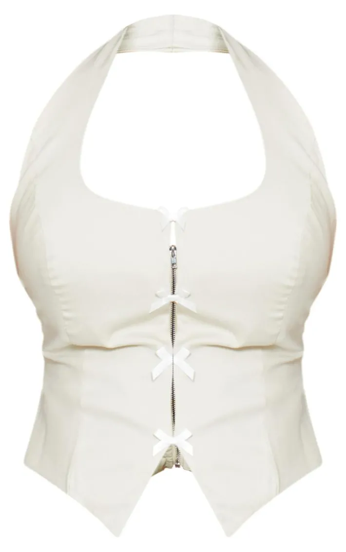 Nude Halter Neck Bow Detail Corset