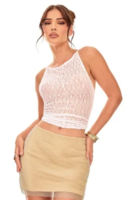 Nude Hot Fix Diamante Lined Mini Skirt