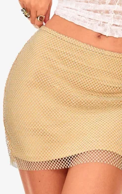 Nude Hot Fix Diamante Lined Mini Skirt