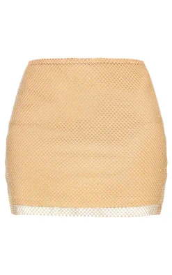 Nude Hot Fix Diamante Lined Mini Skirt