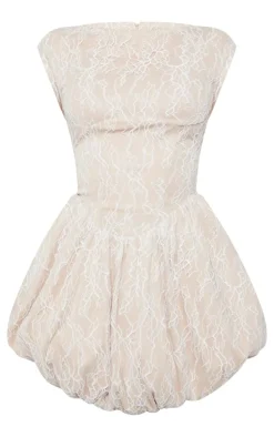 Nude Lace Puffball Dress
