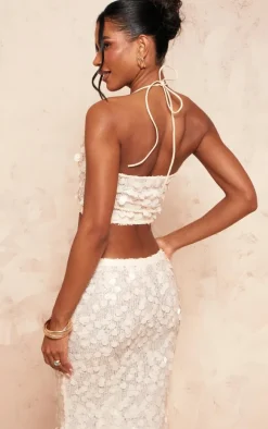 Nude Large Sequin Plunge Crop Top