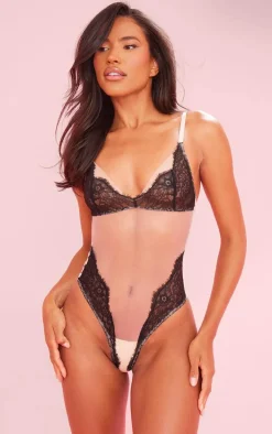 Nude Mesh Contrast Lace Bodysuit