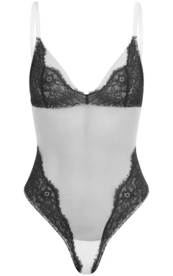 Nude Mesh Contrast Lace Bodysuit
