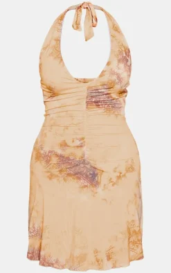 Nude Print Slinky Halter Neck Mini Dress
