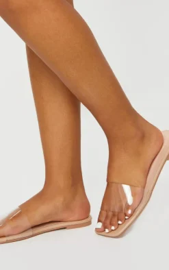 Nude Pu Clear Strap Mule Sandals