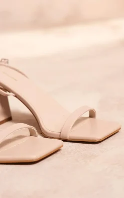 Nude Pu Square Toe Barely There Block High Heeled Sandals