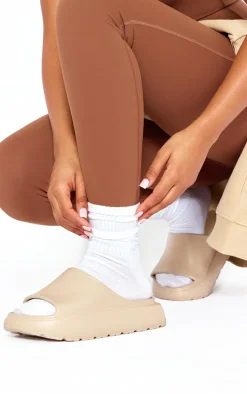 Nude Round Toe Chunky Sole Slider Sandals