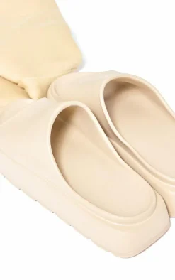 Nude Round Toe Chunky Sole Slider Sandals