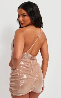 Nude Sequin Cowl Neck Ring Detail Skort Romper