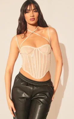 Nude Sequin Sheer Boned Corset