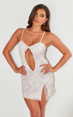 Nude Snake Print Cut Out Mini Dress