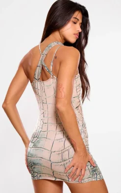 Nude Snake Print Extreme Cut Out Mini Dress