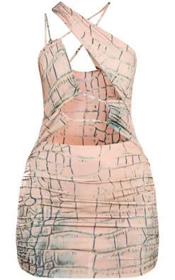 Nude Snake Print Extreme Cut Out Mini Dress