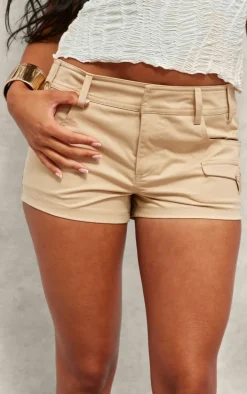 Nude Twill Low Waist Cargo Shorts