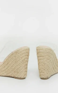 Nude Twin Strap Clear Mule Espadrille Wedges