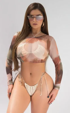 Nude Waffle Texture Halterneck Bikini Top