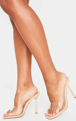 Nude Wide Fit Clear Strap Heeled Mules