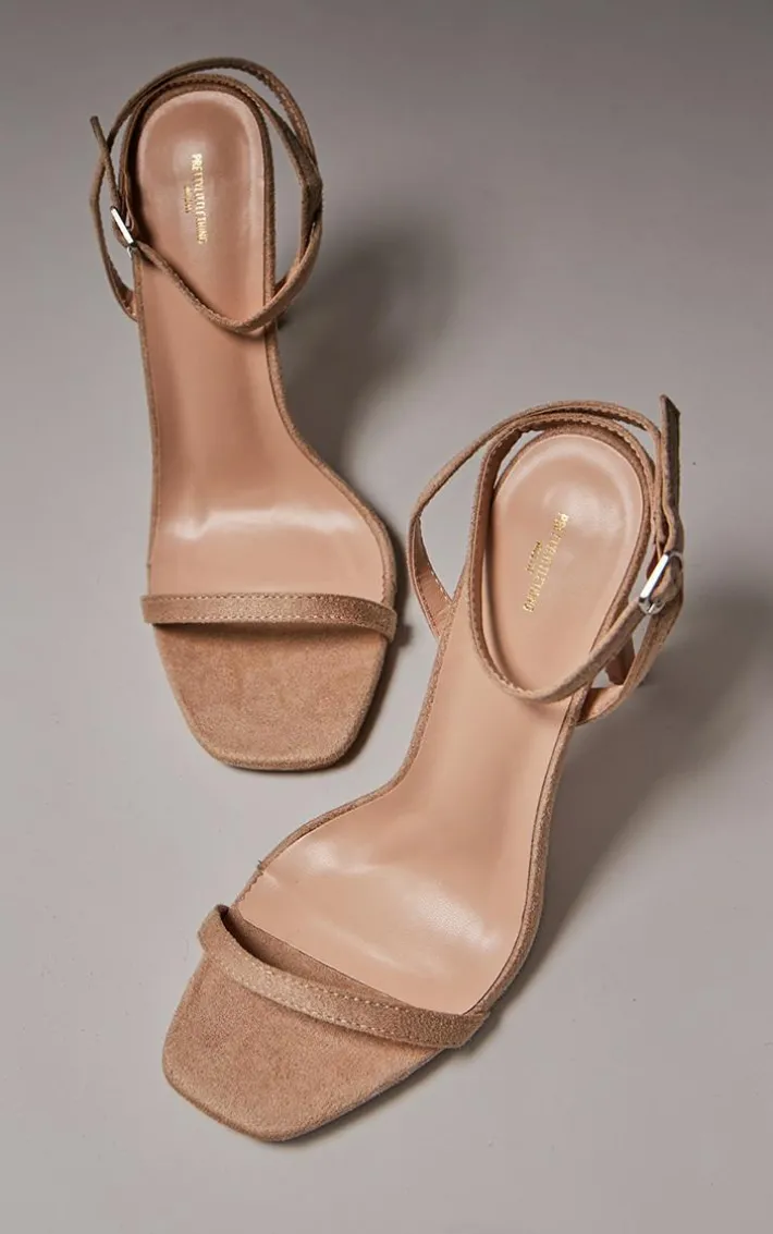 Nude Wide Fit Faux Suede Square Toe Barely There Strappy High Heels