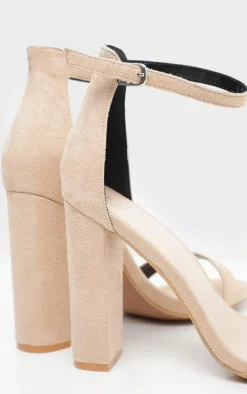 Nude Wide Fit Faux Suede Round Toe Block Heeled Sandals