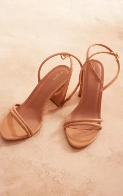 Nude Wide Fit PU Round Toe Barely There Block High Heeled Sandals