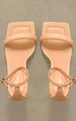 Nude Wide Fit PU Square Toe Ankle Strap High Heeled Sandals