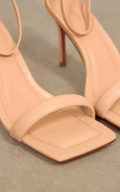 Nude Wide Fit PU Square Toe Ankle Strap High Heeled Sandals