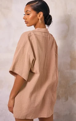 Nude Woven Pocket Detail Short Sleeve Oversized Shirt