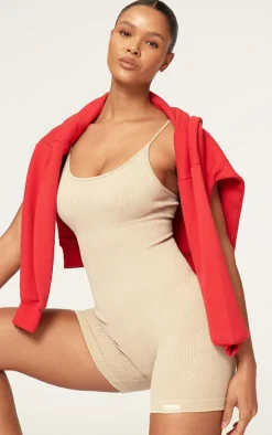 Oatmeal Acid Wash Seamless Rib Mini Gym Unitard