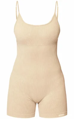 Oatmeal Acid Wash Seamless Rib Mini Gym Unitard