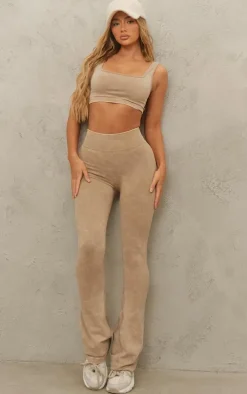 Oatmeal Acid Wash Seamless Cropped Sports Bra