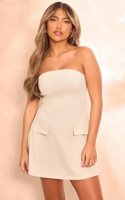 Oatmeal Bandeau Linen Look Shift Dress