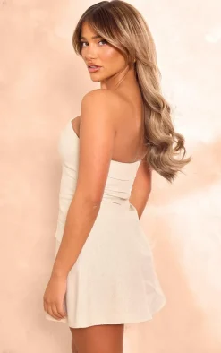 Oatmeal Bandeau Linen Look Shift Dress