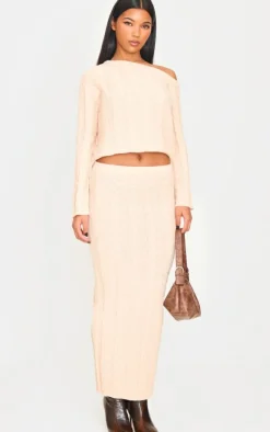 Oatmeal Cable Knit Asymmetric Neckline Oversized Sweater