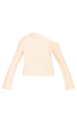 Oatmeal Cable Knit Asymmetric Neckline Oversized Sweater