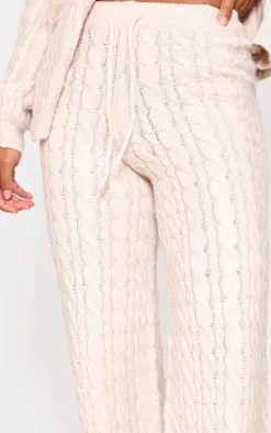 Oatmeal Cable Knit Drawstring Waist Pants