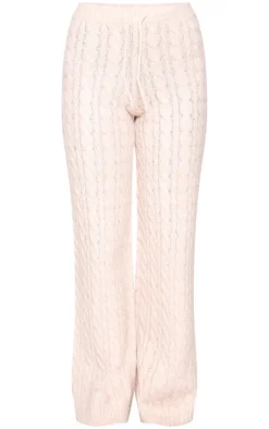 Oatmeal Cable Knit Drawstring Waist Pants