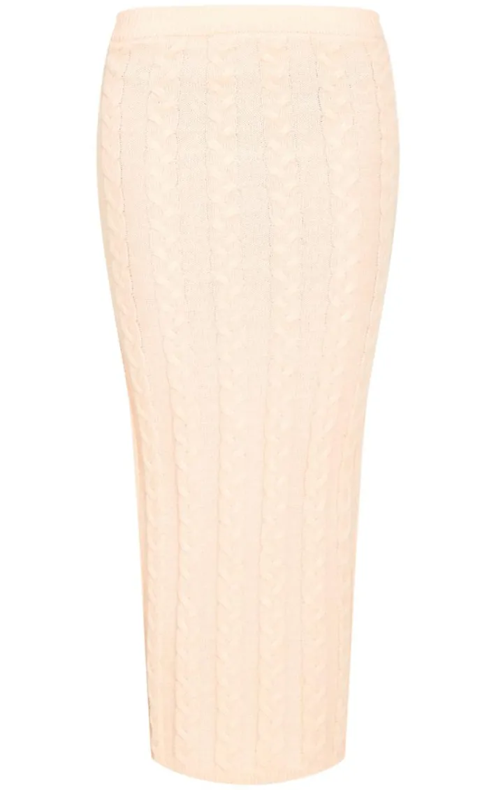 Oatmeal Cable Knit Maxi Skirt