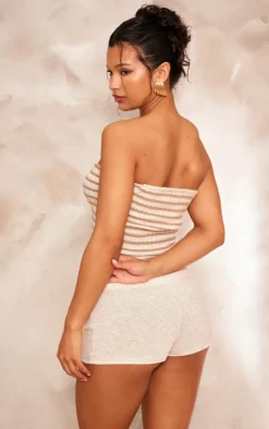 Oatmeal Contrast Twist Knit Cut Out Bandeau Top