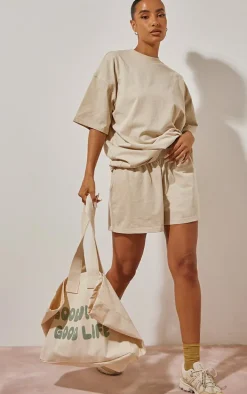 Oatmeal Cotton Oversized Boxy Shorts